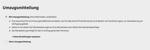 Mit Umzugsmitteilung